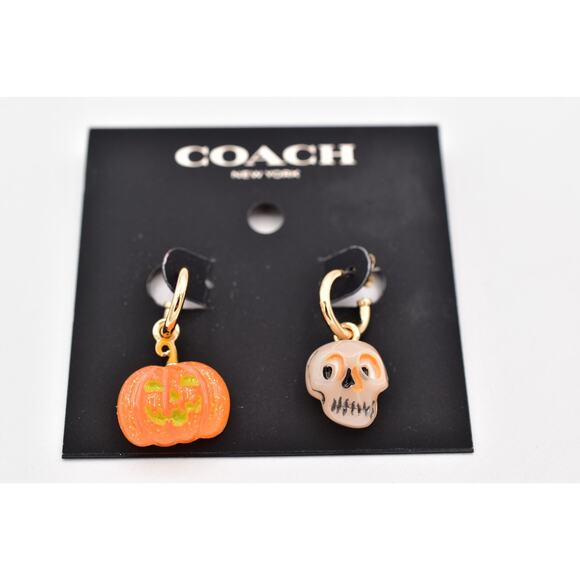 Coach Halloween Skull And Pumpkin Mismatch Earrings Glitter NEW 2024 Rare BinW - Picture 2 of 11